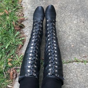 Black Thigh High Lace Up Boots size 8
